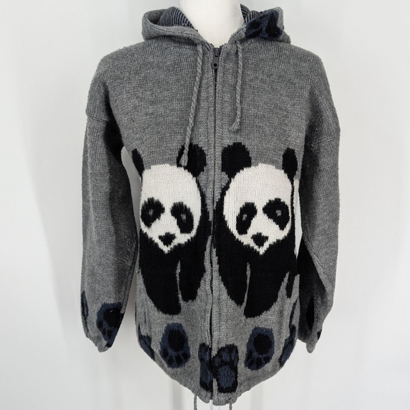 RM Tejidos Ruminahui Gray Black White Panda Alpaca Wool Sweatshirt Hoodie Large - Picture 1 of 9